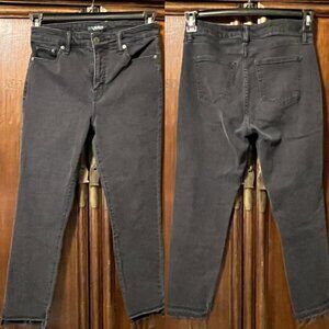 RALPH LAUREN Size 4 Petite High-low Frayed Black Jeans